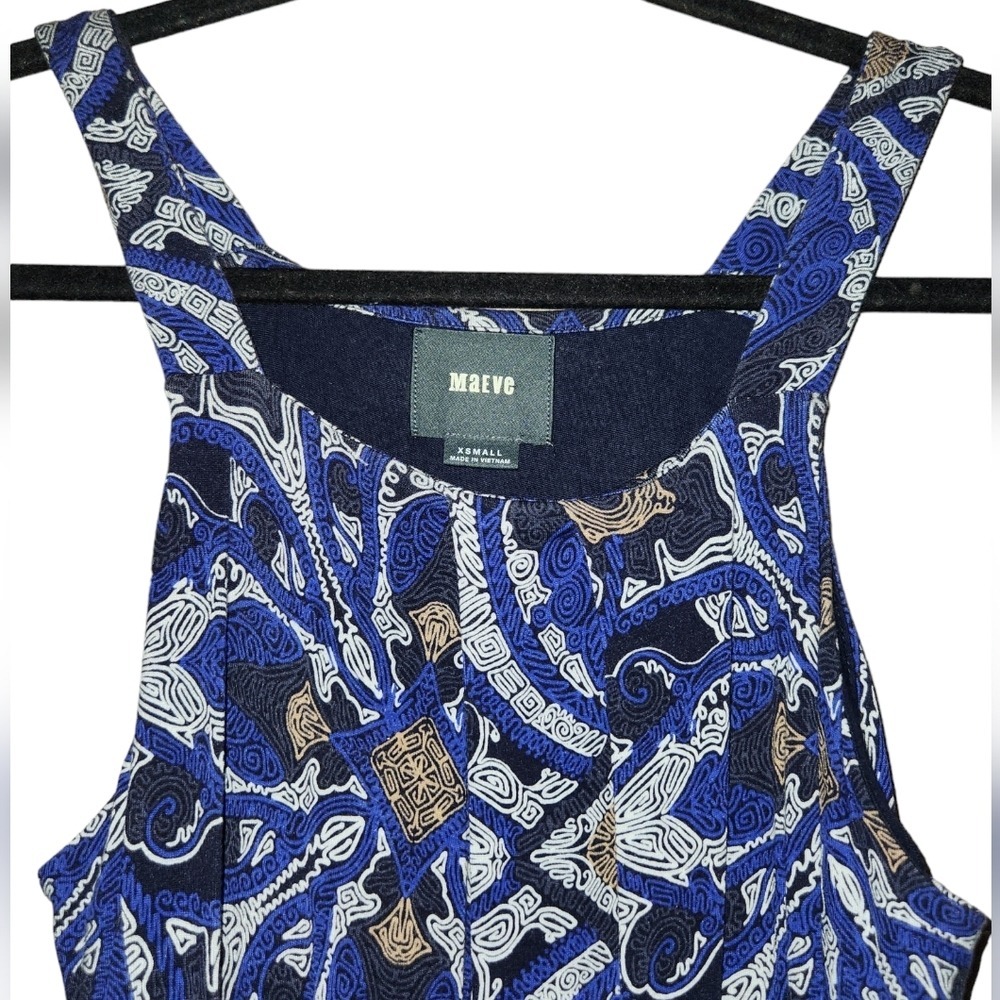 Maeve Anthropologie Maxi Dress XS Paisley Sleeveless Blue White Casual - Picture 4 of 7